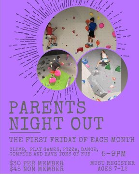 Parents Night Out is this Friday!!! Call to reserve your spot🙋‍♀️🙋 #datenight #downtownmotown #parentsnightout #indoorclimbing #morgantonlife #morgantonnc