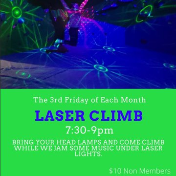 LASER CLIMB TONIGHT!! Bring your headlamp and come climb. $10 for non members after 7:30pm. #laserclimb #lasershow #indoorclimbing #indoorbouldering #downtownmorganton #downtownhickory #downtownlenoir #morgantonnc #morgantonlife #fridayvibes